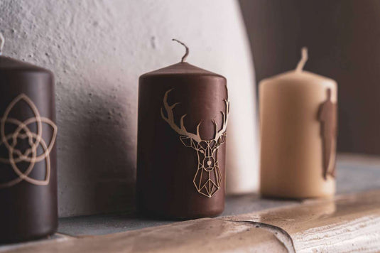 Candle decoration with wooden stickers